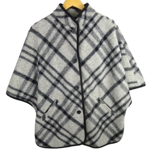 Talbots Wool Blend Plaid Cape Size M - Picture 3 of 10